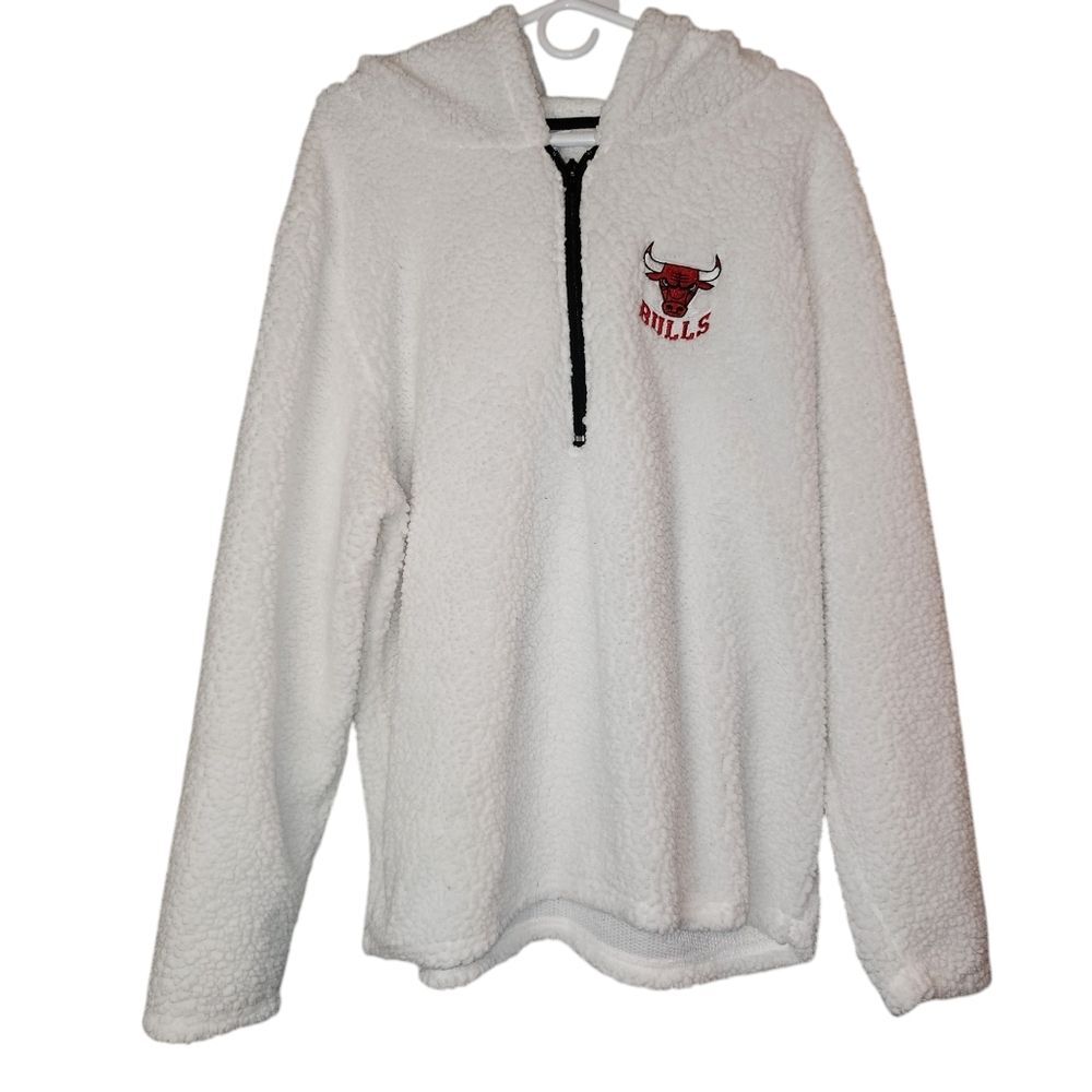 Women's Chicago Bulls 1/2 Zip Fleece Pullover Hoodie Jacket Sz XL White
